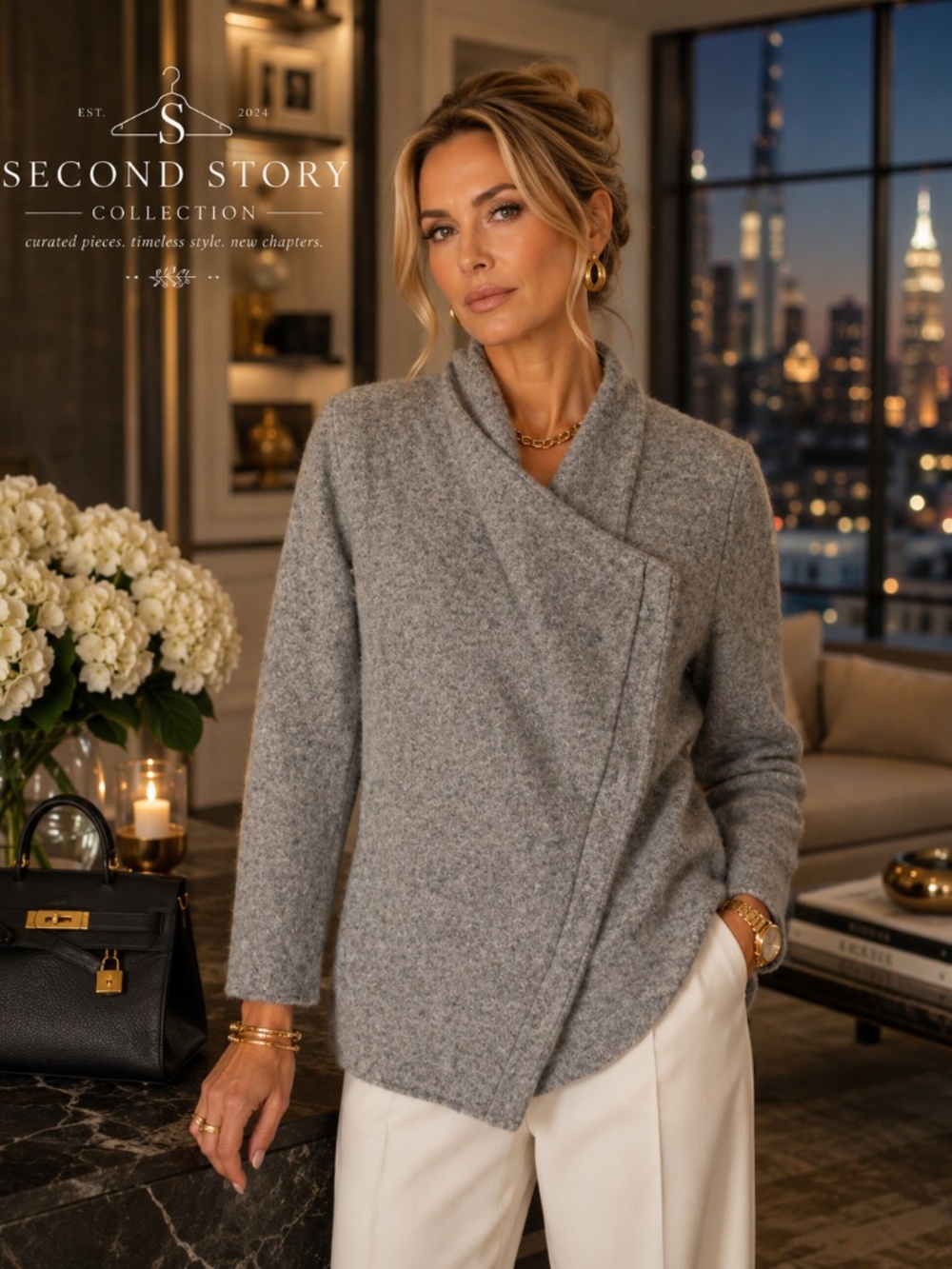 BB Dakota Women S Gray Asymmetrical Moto Jacket Sweater Zip Wrap Drape Collar